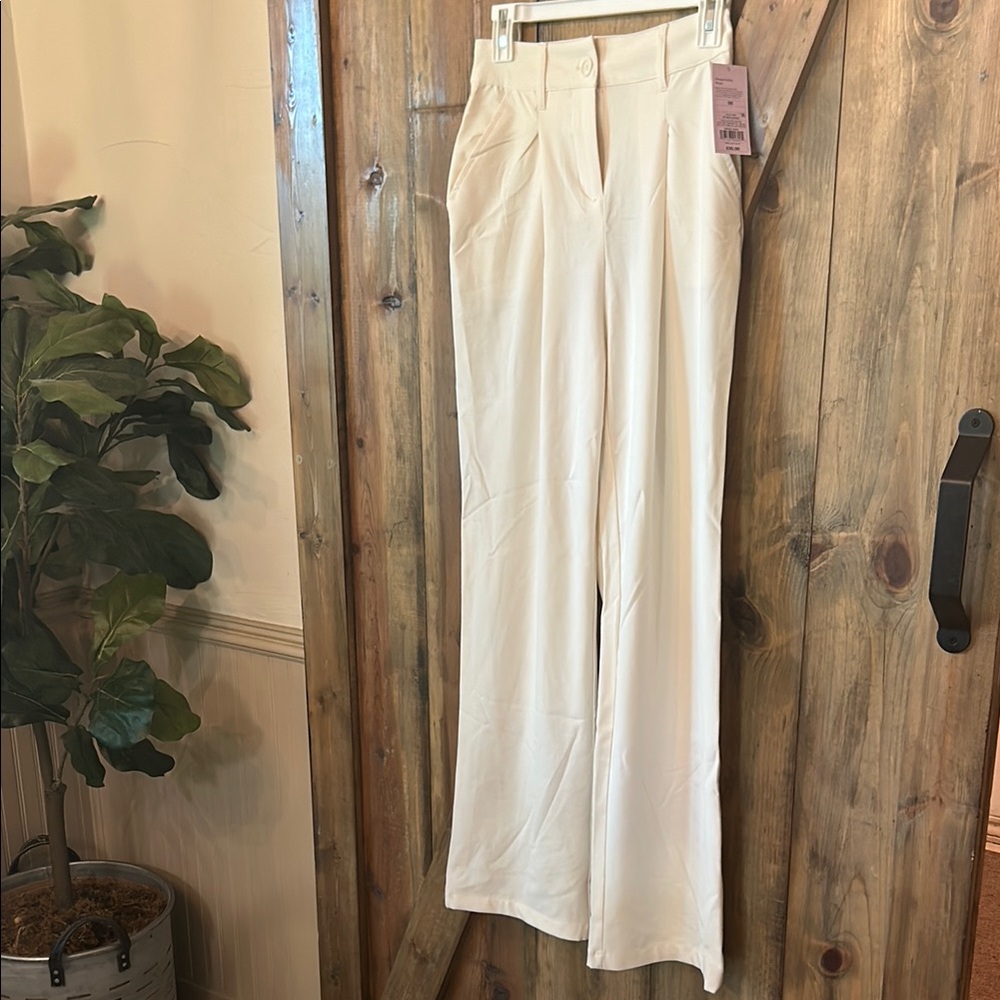 Wild fable Elegant Cream Wide-Leg Trousers
